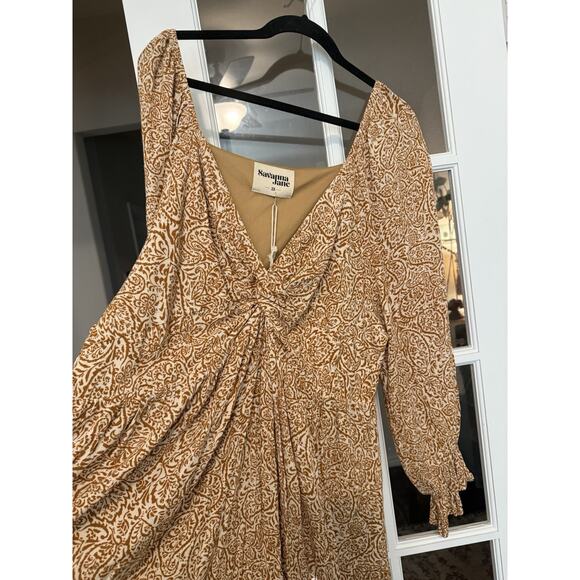 NWT Savanna Jane Babydoll Western Boho Gold Paisley Print Dress 2X Fall - Picture 5 of 13